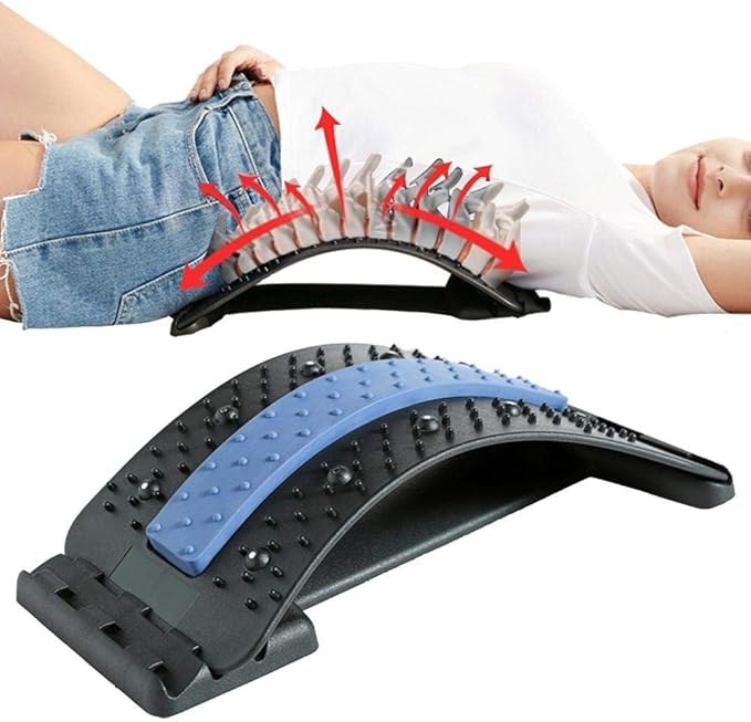 qiuqiu Back Stretching Device, Lumbar Stretching Device with Magnetic Acupressure Points, with 3 Adjustable Settings, Lumbar Support Stretcher for Pain Relief