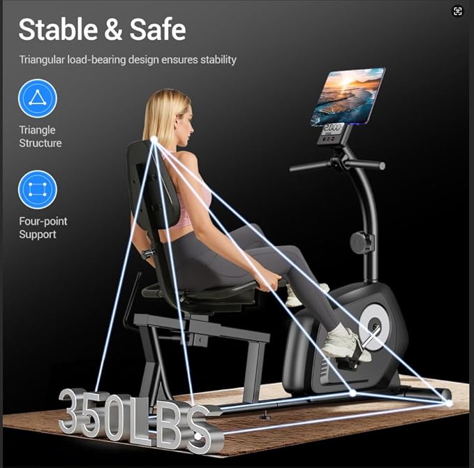 UMAY Recumbent Exercise Bike, Magnetic Staionary Bikes for Home with 16-level Resistance & Adjustable Seat, Staionary Bike for Seniors Adults, 350 LBS & LCD Monitor