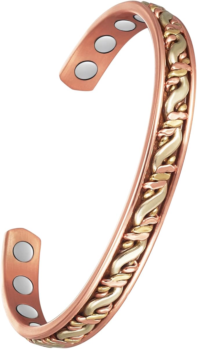 Copper Magnetic Bracelet for Women for Arthritis, Pure Copper Three-Color Gold Braid Adjustable Bracelet, Magnetic Jewelry Present(1072SGR)