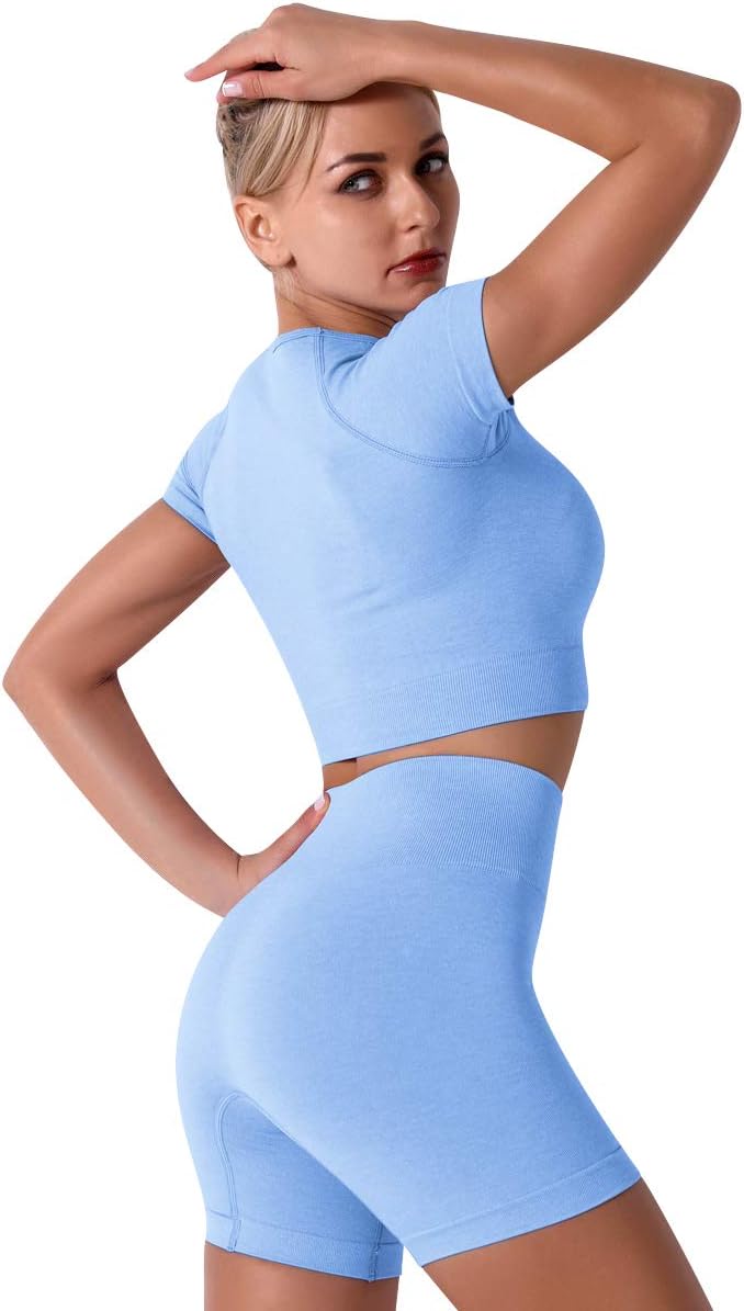 IMEKIS Women's Yoga Outfit Seamless Workout Set High Waist Exercise Shorts Pants with Sport Crop Top Bra 2PCS Gym Tracksuits