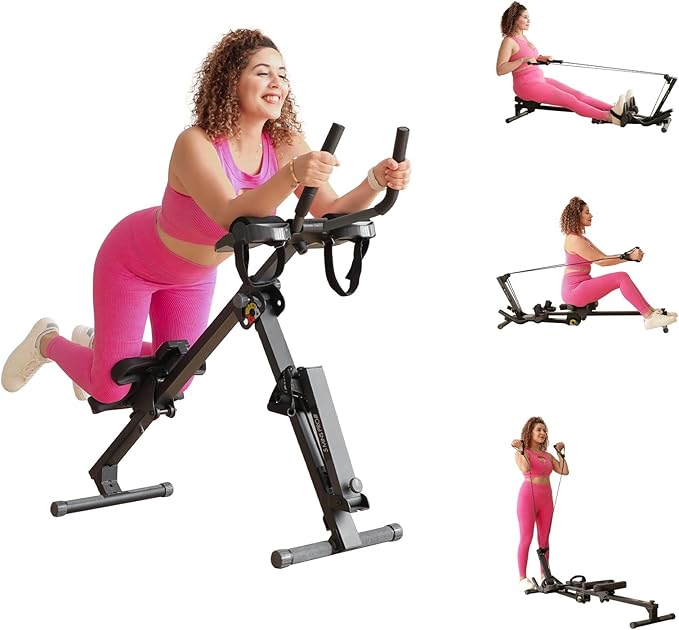 TOUSAINS 3 in 1 Adjustable AB Machine for Stomach Workout with 3 Heights, Foldable Rowing Machine for Home Gym with Comfortable seat & LCD Display Monitor, 265lbs Weight Capacity