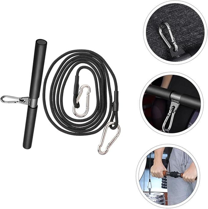 Muscle Training Tool and Fitness Machine Attachment Set with 2.5m High-Strength Rope and Short Pull Bar, Portable Strength Training Accessories for Home Gym Cable Machine Workouts