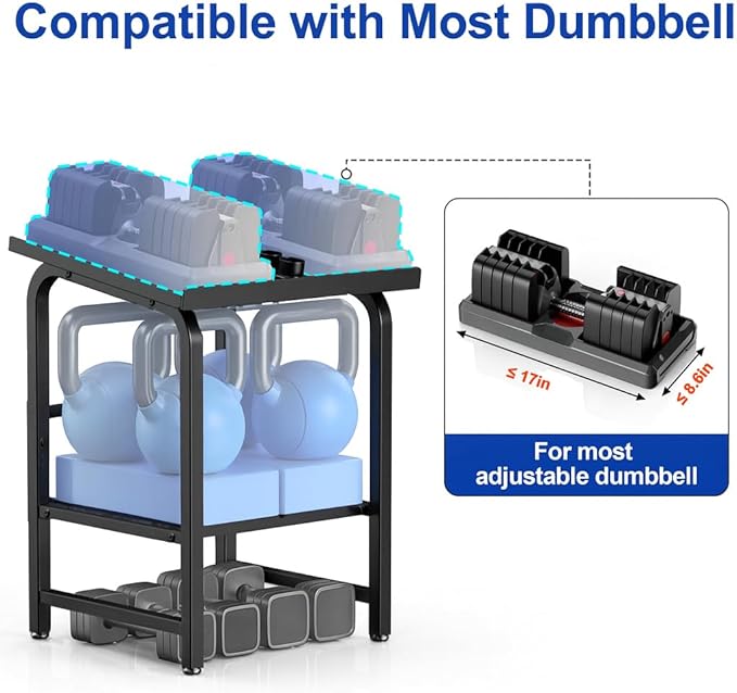 Dumbbell Rack Only Weight Stand Fits For Adjustable Weight 500lbs Load up Heavy Duty Kettlebell Stand for Home Gym（No Dumbbell, Rack Only）