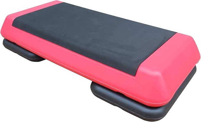 GOWE Adjustable Workout Aerobic Stepper in Fitness & Exercise Step Platform Trainer Red Black with 2 Risers