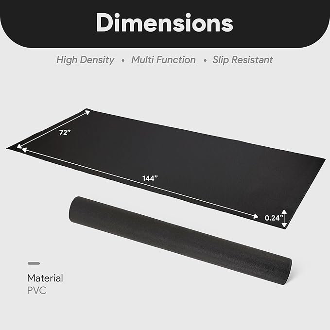 Fitvids High Density 1/4-Inch Thick Gym Equipment Mat, Non-Slip Floor Protection for Heavy Exercise, Treadmill and Bike Mat in Multiple Sizes