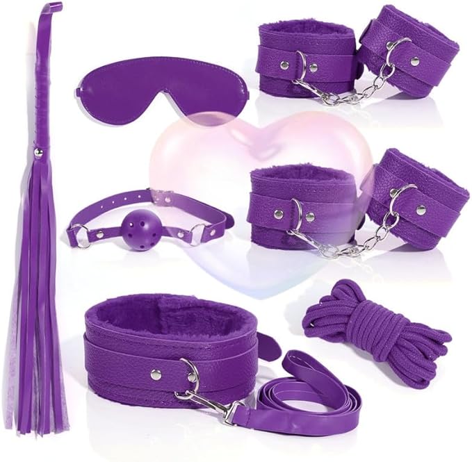 7-Piece Leather Yoga Set Accessories, Adjustable, Suitable for Ankle and Eye Mask Indoor Entertainment Equipment, Couple Gift (Purple)