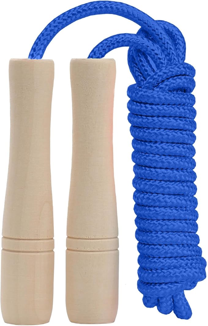 Jump Rope for Kids, Adjustable Toddler Skipping Rope with Wooden Handle, 8.5ft Child Jumping rope for Girls and Boys Workout Outdoor Activity