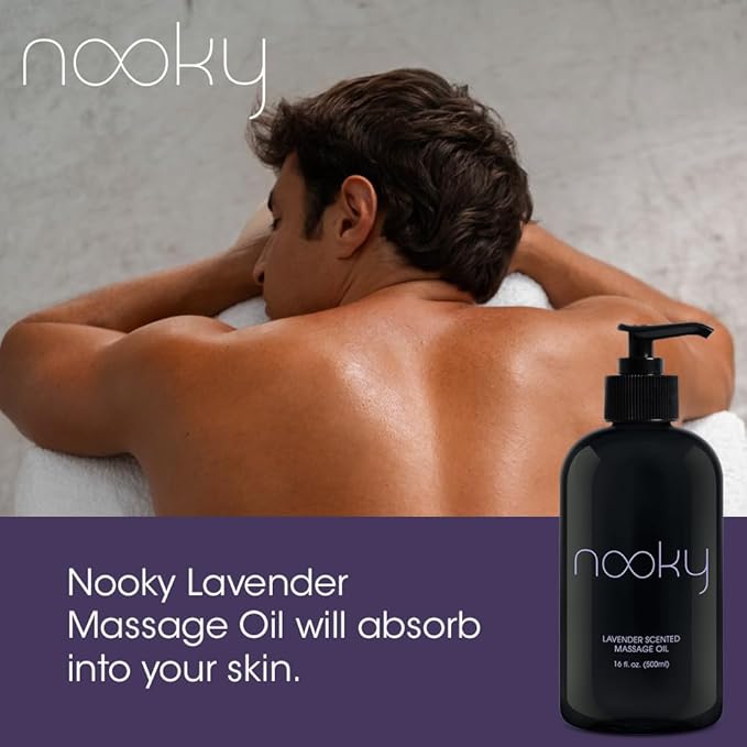Nooky Massage Oil with Sweet Almond Oil, for Massaging 16 Ounce (Lavender)