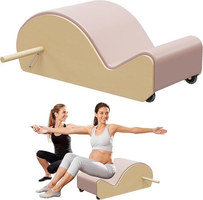 Wooden Pink Pilates Arc with Spine Corrector for Core Strengthening Back Pain Relief, Pilates Spinal Corrector Arch Barrel for Back Flexibility，at Home Reformer Pilates Posture