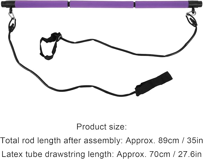 3 Sections Pilates Bar, Pilates Exercise Stick with 2 Tension Straps, Detachable Yoga Pull Rods for Full Body Workout, Home Gym Fitness Equipment for Men and Women
