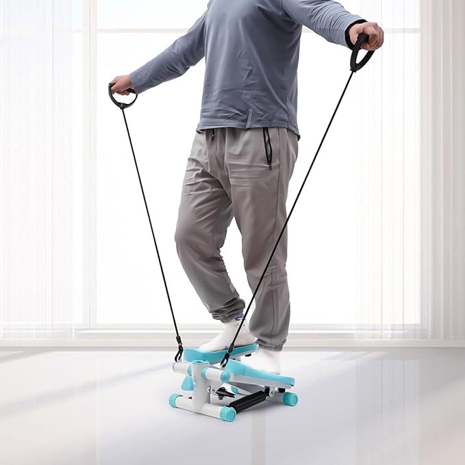 Portable Fitness Stepper, Mini Stair Stepper Adjustable Resistance Exercise Stepper with LED Screen & Two Resistance Bands for Weight Loss, Shaping, Daily Exercise at Home, Apartment