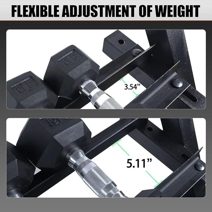 3-Tier Dumbbell Rack Stand, Adjustable Weight Storage Rack with 1100 lb Capacity, Heavy-Duty Steel Dumbbell Organizer with Anti-Scratch Foot Pads for Home Gym (Rack Only)