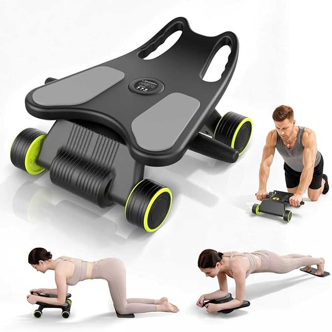 Ab Roller with Elbow Support, Ab Roller Board Core Workout Machine with 4 Wheels, Mini Pilates Reformer Equipment for Home Gym, Abdominal Full-Body Strength Exercise Trainer with Knee Pad