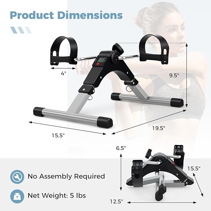 GYMAX Pedal Exerciser, Under Desk Bike Foldable with LCD Display for Arms & Legs Workout, Portable Mini Exercise Bike for Seniors Office Home Fitness
