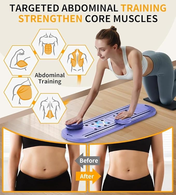 Pilates Board Foldable Pilates Reformer Equipment with Timer 7-in-1 Multi-Purpose Portable Pilates Reformer Machine Home Pilates Kit for Home Workout Fitness Exercise Abs