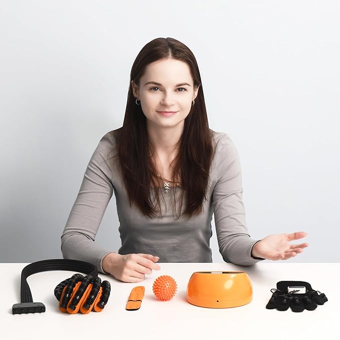 Rehabilitation Robotic Gloves for Stroke and Hemiplegia Recovery, Rechargeable Stroke Hand Recovery Device, Hand Function Training, Finger Exerciser Device for Arthritis Patients (Orange Left Hand S)