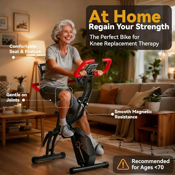 Foldable Exercise Bike Stationary Bikes for Home, 5 IN 1 Indoor Workout Bike, Cycling Bike with 16-Level Quiet Magnetic Resistance, 6.6 LBS Flywheel and 300LBS Capacity for Senior and Home Workout