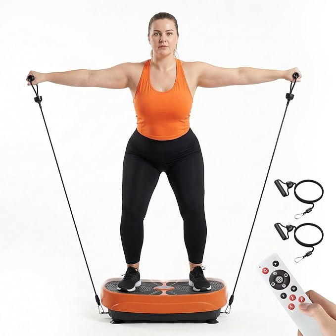 GORISE Vibration Plate Exercise Machine for Lymphatic Drainage & Weight Loss - Full Body Workout Fitness Platform with Remote, Vibrating Plate Home Gym Equipment for Muscle Relief, Orange