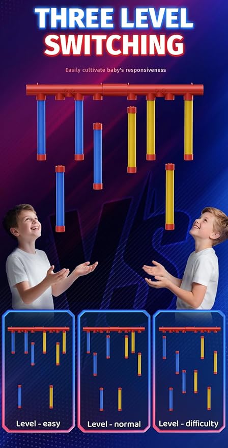 8 Sticks Reflex Challenge Practice, Falling Sticks Reaction Time Trainer Reflex Sticks Rebounce Game with Adjustable Speed Modes and Remote Contro