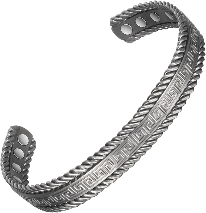 Copper Bracelets for Men Women,6.69in Pure Copper Adjustable Retro Fashion Silver Magnetic Bracelet, Magnetic Jewelry Present(2047s)