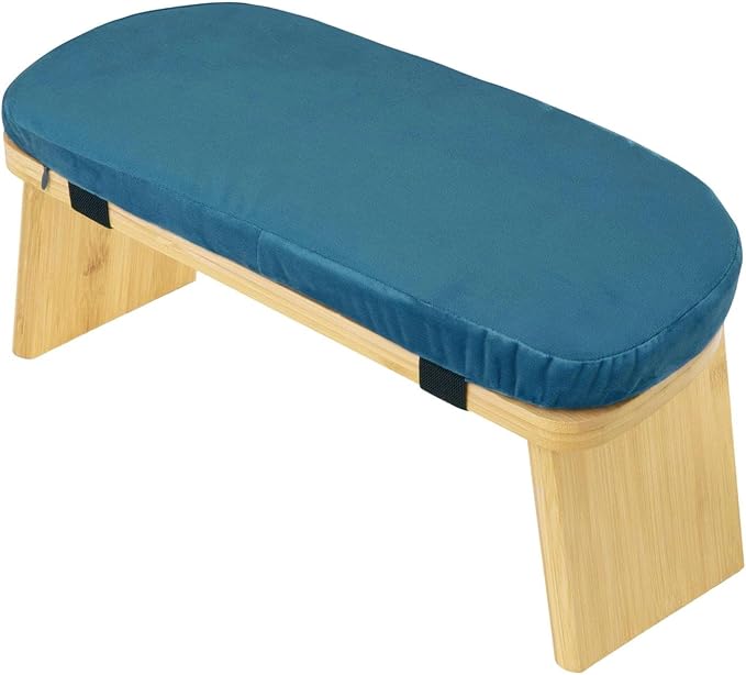 Meditation Bench Prayer Bench with Soft Cushion Wooden Comfortable Portable Folding Kneeling Stool Prayer Stool, Blue