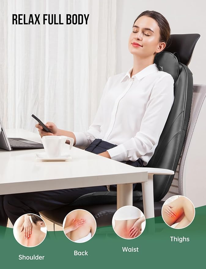 Snailax Back Massager with Heat, Gifts for Men, Women, Electric Deep Tissue Kneading Full Body Massage Chair for Back Pain, Home, Office Use, App Control