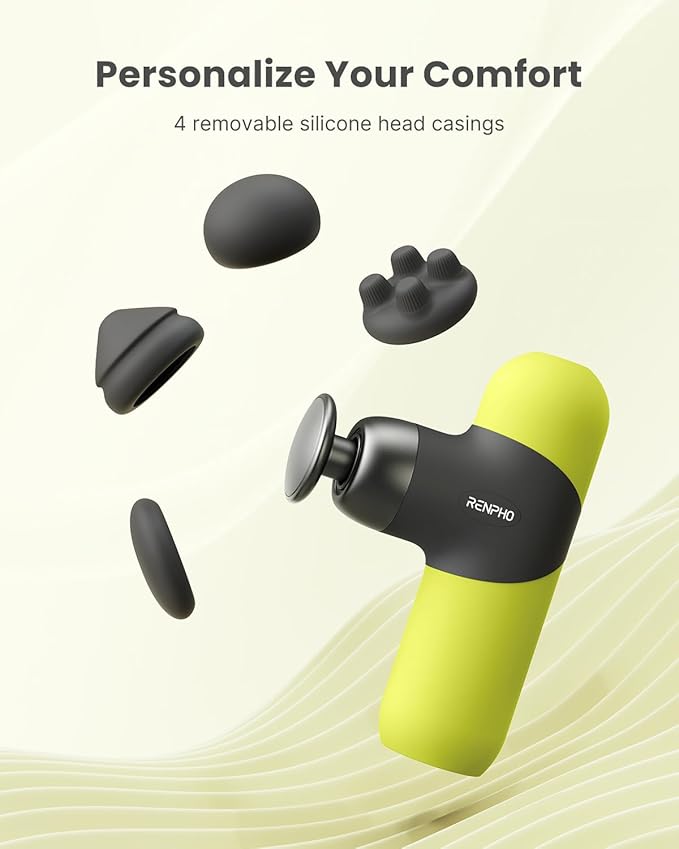 RENPHO Mini Thermal Massage Gun with Heat, Portable Deep Tissue Percussion Massager with 4 Heads for Neck & Back Comfort, Ultra-Quiet Operation for Home, Office & Travel, Includes Compact Carry Case