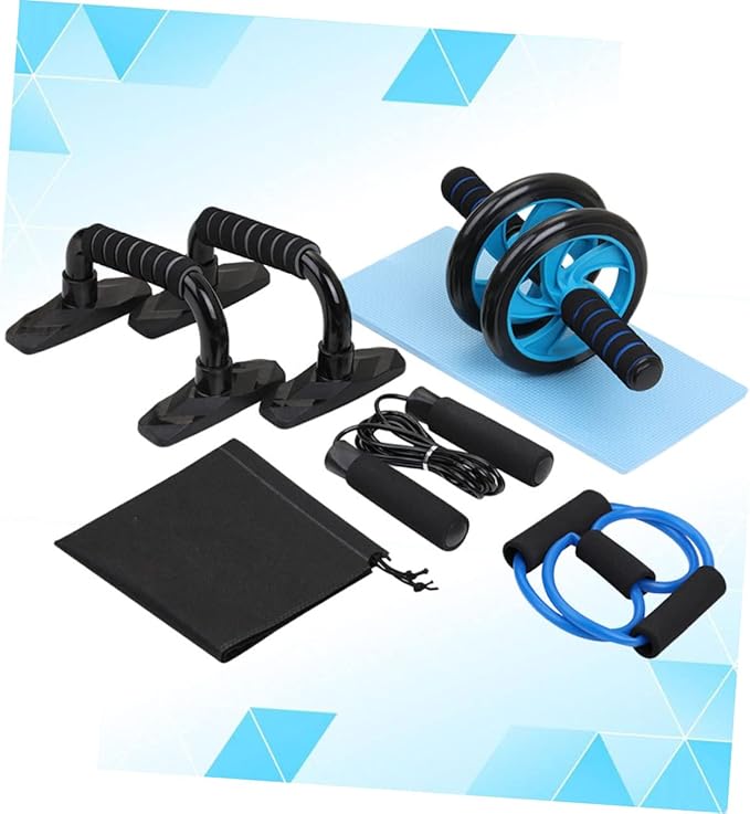 BESPORTBLE 1set Fitness Equipment Set for Includes Ab Roller Jump Rope Push-up Bars Resistance Band Knee Pads Storage Bag Exercise Tools for Levels