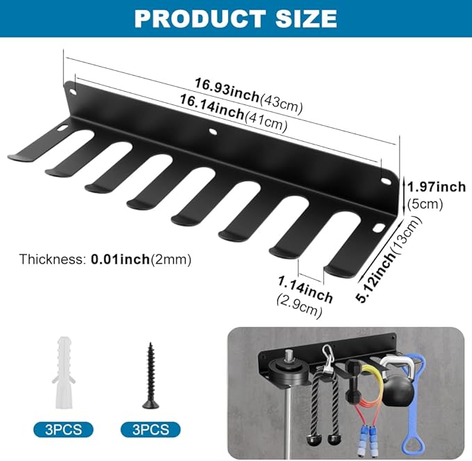 Gym Equipment Storage Rack, Resistance Bands Storage Hanger, Multi-Purpose Home Gym Rack Organizer Wall Mount for Barbells Jump Ropes Lifting Belt Gym Accessories