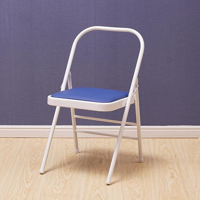 Yoga Auxiliary Chair Yoga Practice Balance Chair for Iyengar Foldable Pilates Yoga Chair with Anti-Slip Foot,PU Cushion,Double Beam Design,Blue