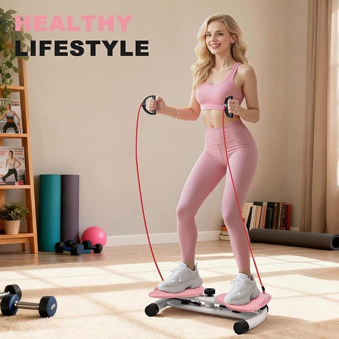 Pink Waist Twister Machine & One Pair Gloves, Ab Workout Equipment With 300lbs, Adjustable twist board for exercise,Home Abs Exercise Equipment for Women/Men