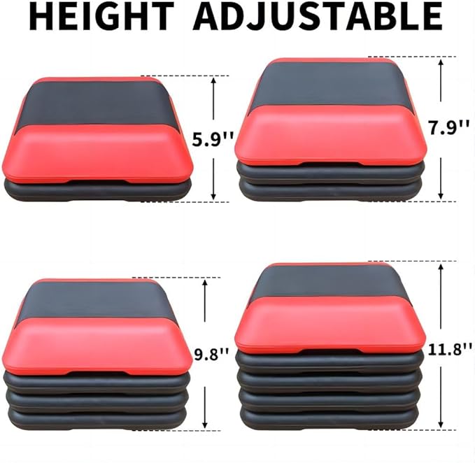 16"x16" Adjustable High Step Aerobic Platform With 4 Risers, Height-Adjustable Step Aerobics Platform For Home Gym Exercise Fitness Workout Black+Red As shown One size