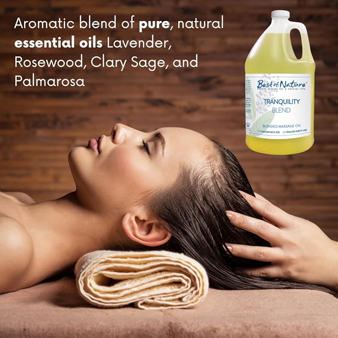 Best of Nature Tranquility Aromatherapy Massage & Body Oil - Soothing Blend with Lavender, Sage, Rosewood & Palmarosa, Ideal for Relaxing Massage or Daily Moisturizing - 1 Gallon (128 fl oz)