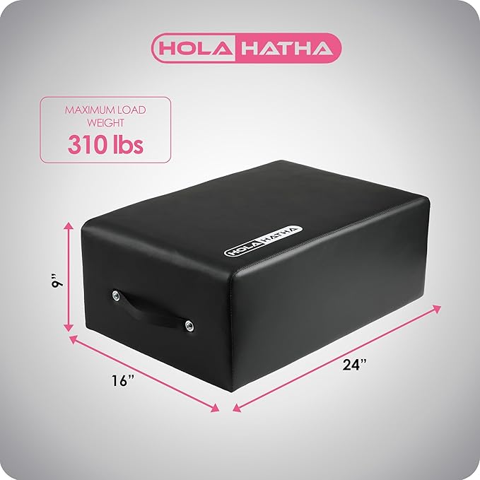 HolaHatha Wooden Pilates Box with Pole, High Density Padding, Portable Reformer & Home Gym Equipment for Balanced Workouts, 24"x15.8"x9", Black