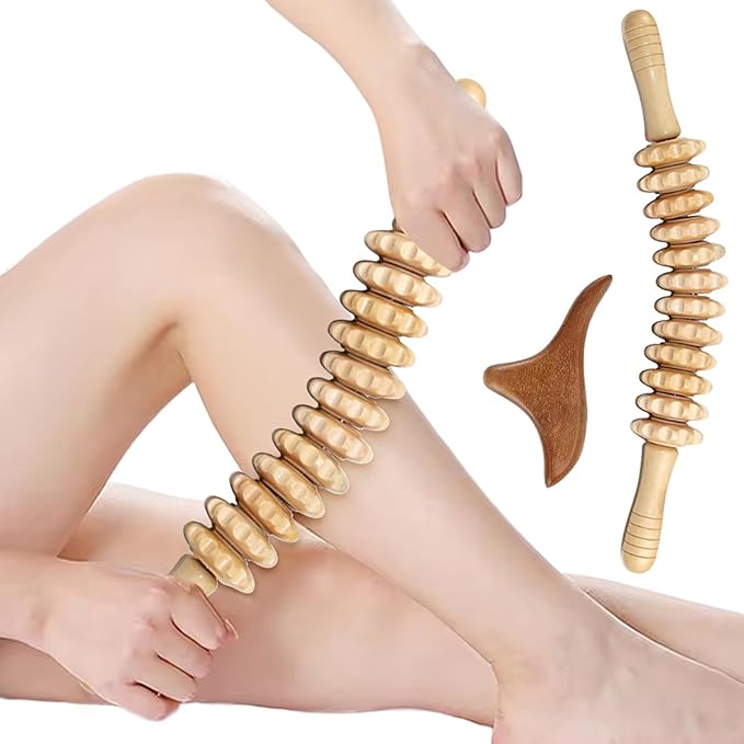 2pcs Wood Massage Roller Wood Therapy-Massage Tools,Manual Wooden Fascia Massage-Roller Trigger Points,Stomach Rolling guasha Massager Tool, for Fascia,Relief, Body Shaping