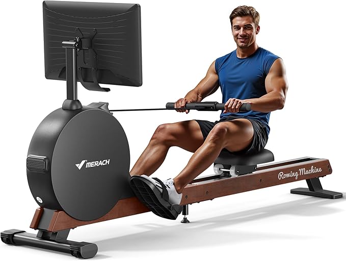 MERACH Pro-Grade Rowing Machines for Home, Smart Magnetic Rowing Machine with Self-Generation, Double Resistance and 400 LBS MAX Load, Wooden Tracks for Silent Sliding, MERACH App 1000+ Course & Games