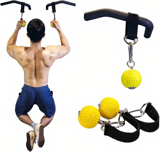 Pull Up Grips Ball – Enhance Grip Strength & Forearm Training – 2.8inch Non-Slip Surface Grip Balls – Includes Carabiners & Straps – Max Load 530lbs – Ideal for Climbing, Calisthenics