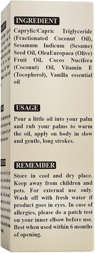 Vanilla Coconut Body Massage Oil | with Vitamin E & Jojoba Oil | Deep Hydration for Dry Skin | Non-Greasy, Fast-Absorbing Formula | 8.45 fl oz (250ml)