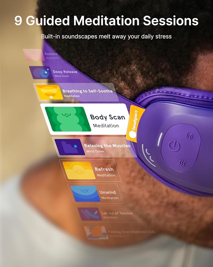 RENPHO & Headspace Eye Massager with Heat, FSA Eligible HSA, Mothers Day Birthday Gifts for Women Her, Ultra-Quiet Eye Massager with Meditation Music, Lightweight Migraine Relief Eye Mask Eyeris Zen