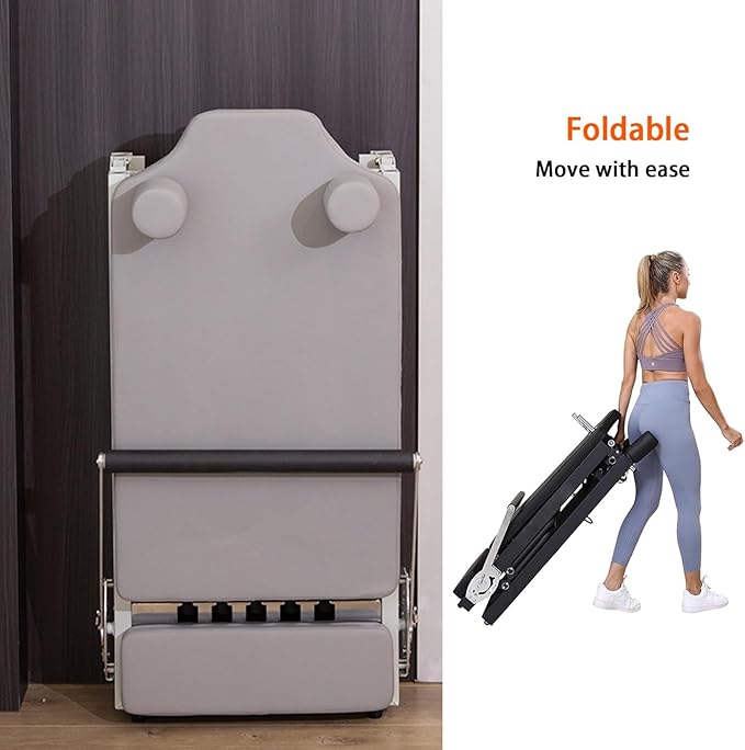 BVCL Folding Pilates Reformer for Home with Metal Spring, Folding Pilates Device, Multifunctional Pilates Bed, Adjustable Intensity