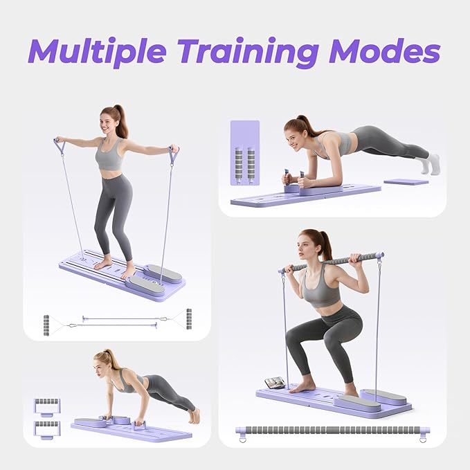 Multifunctional Pilates Board, Pilates Reformer Sets 7-in-1 Foldable Pilates Reformer Machine for Home Workout with Timer, Phone Holder, Push-up Bar, Ab Board, 330LBS Capacity Portable Set