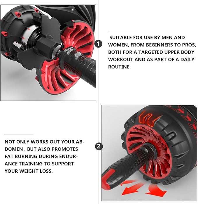Ab Roller Wheel for Abdominal Exercise with Automatic Silent Rebound, Fitness Exercise Roller with Knee Pad, Home Gym Core Workout Equipment in Dark Red