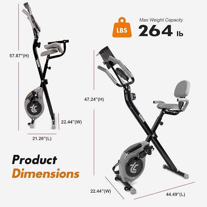 TOUSAINS Folding Exercise Bike - 8-Level Magnetic Stationary Bike with Pulse Rate, Large Tablet Holder & X-Bike Design, Compact Indoor Workout Bike for Home Gym, Seniors & Knee Recovery, 265lbs Weight Capacity