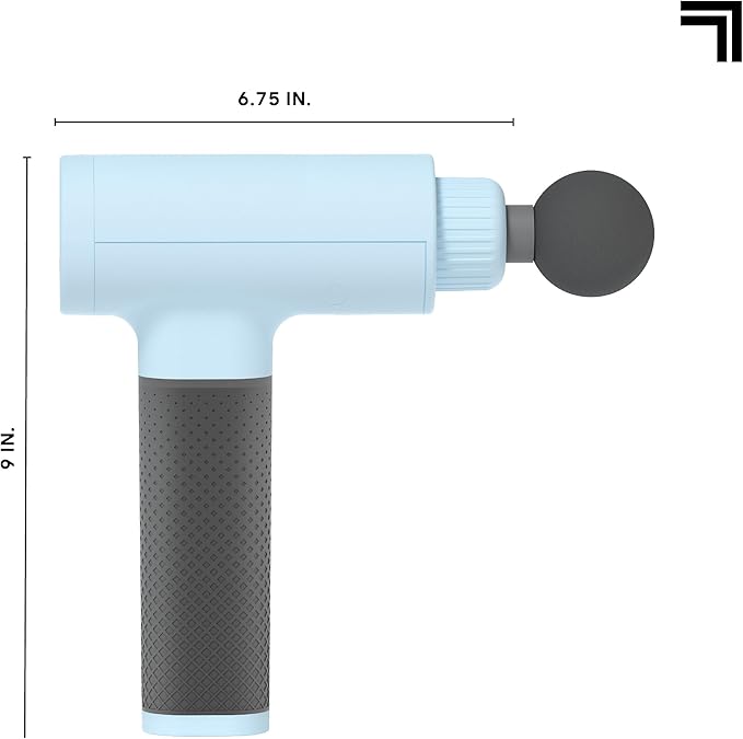 Sharper Image Deep Tissue Percussion Massage Gun, Powerboost Rechargeable Handheld Massager, 6 Adjustable Speeds, 5 Attachment Heads & Carrying Case, Full Body Muscle Pain Relief, Light Blue