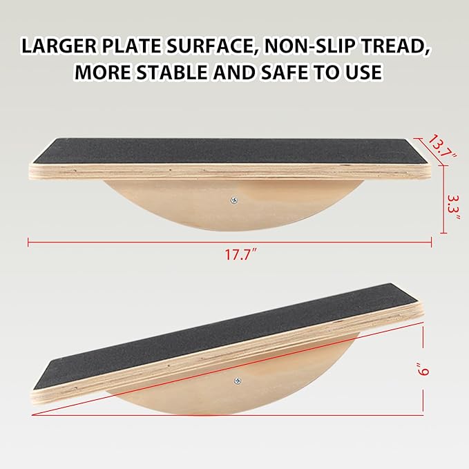 Multi-Function Wooden Slant Board & Balance Board, Adjustable Incline Board and Calf Stretcher,Stretch Board - Wide Anti-Slip Surface - Black