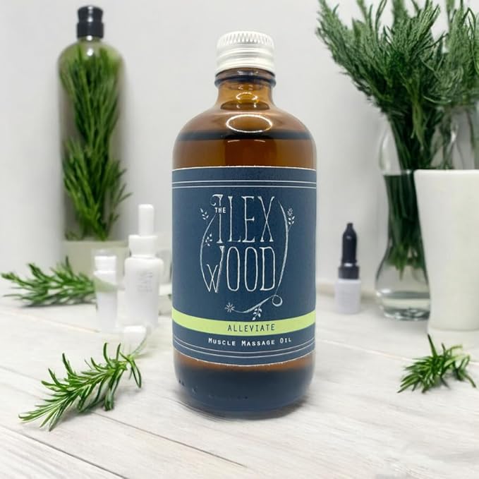 The Ilex Wood - Alleviate - Vegan Natural Muscle Spa Massage Oil, Handmade - 3.38 fl oz (100ml)