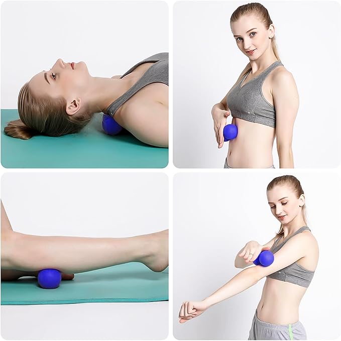 WOVTE Massage Lacrosse Ball for Sore Muscles, Shoulders, Neck, Back, Foot, Body, Deep Tissue, Trigger Point, Muscle Knots, Yoga and Myofascial Release (Blue) (Royal Blue Pink)