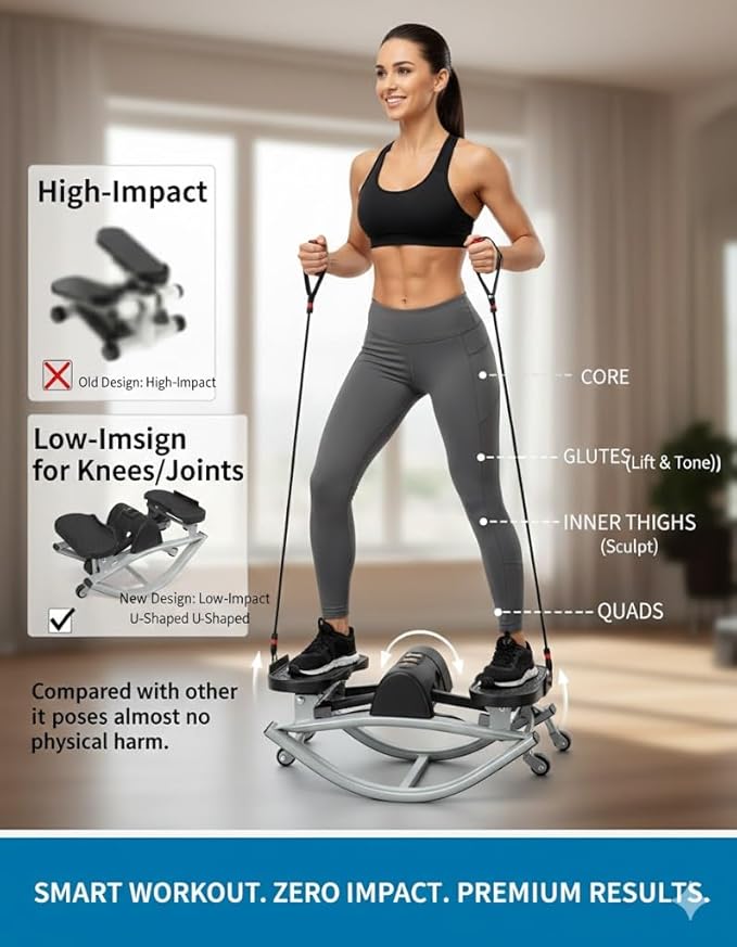 Woodye Lateral Thigh Trainer & Ski Simulator - U-Shaped Side Stepper for Home Workout, Quiet Glide Sculpting Machine for Glutes & Inner Thighs, Resistance Bands & Mat Included