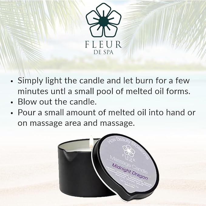 FLEUR DE SPA Massage Oil Candle – 6oz with Pour Spout – Made in USA – All Natural Coconut & Soy Blend – Melts to Warm, Alluring & Hydrating Body Oil – Perfect Spa & Gift Candle (Midnight Dragon)