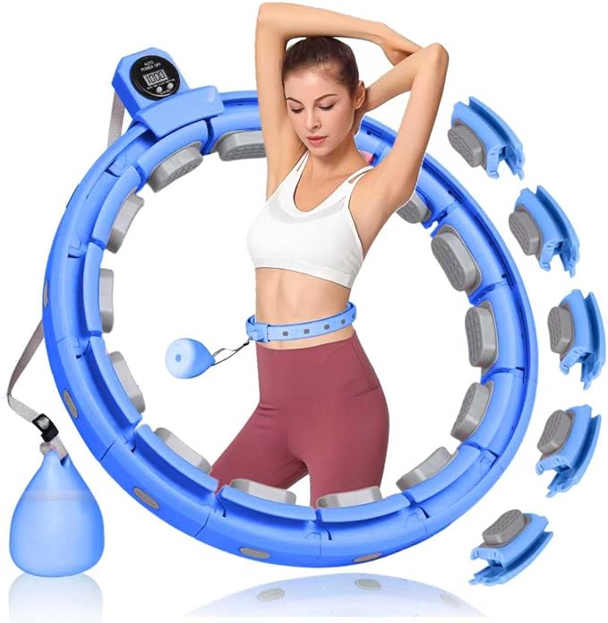 Smart Silent Weighted Exercise Infinity Hoop - Patent Pending (80% Quieter + Auto Count), Adjustable 30"-50" Infinity Hoop for Adults, Core Ab Workout with Circle for Women & Men (Blue)